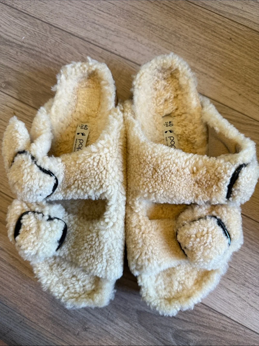 New Birkenstock Papillo Arizona Big Buckle Shearling Sandal Teddy Eggshell 40